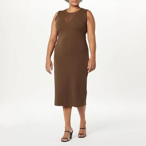 THE DROP Joce Mesh V-Neck Body Con COFFEE BEAN Midi Dress, NWT! Size 3X